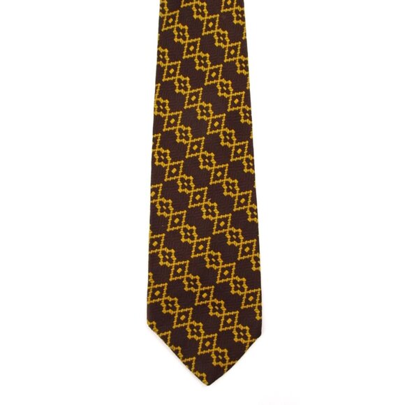Vintage 70s Resisto Wide Necktie Brown Yellow Retro Geometric 54x4" Made in USA - Picture 2 of 9